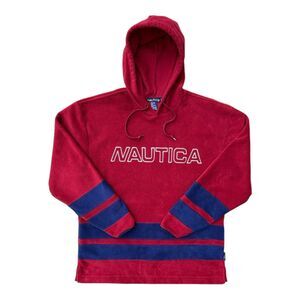 Vintage Nautica Oversized NAOTECH  Fleece Hoodie Spellout USA Men’s XL